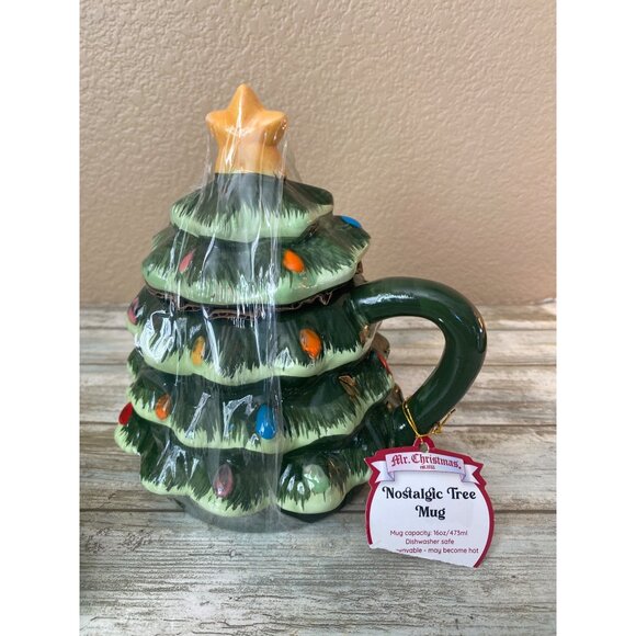 Mr. Christmas Nostalgic Tree Mug & Tray Set Mid-Century Style Holiday Decor - Picture 2 of 13